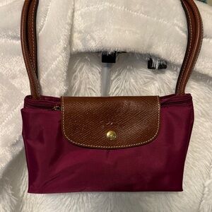 Vintage Longchamp Elegant Burgundy and Brown Women's Handbag